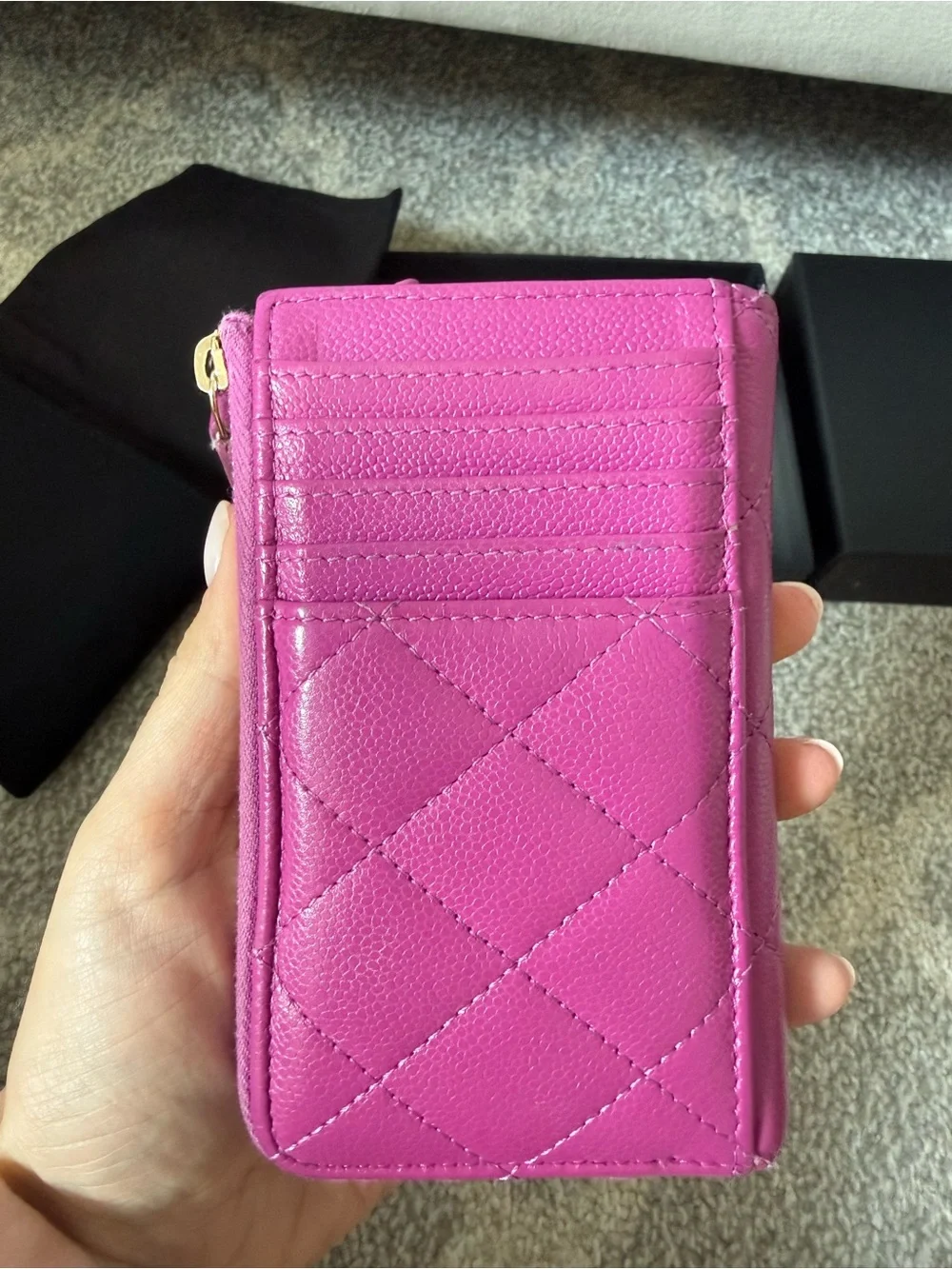 CHANEL Quilted Card Pouch in Fuchsia